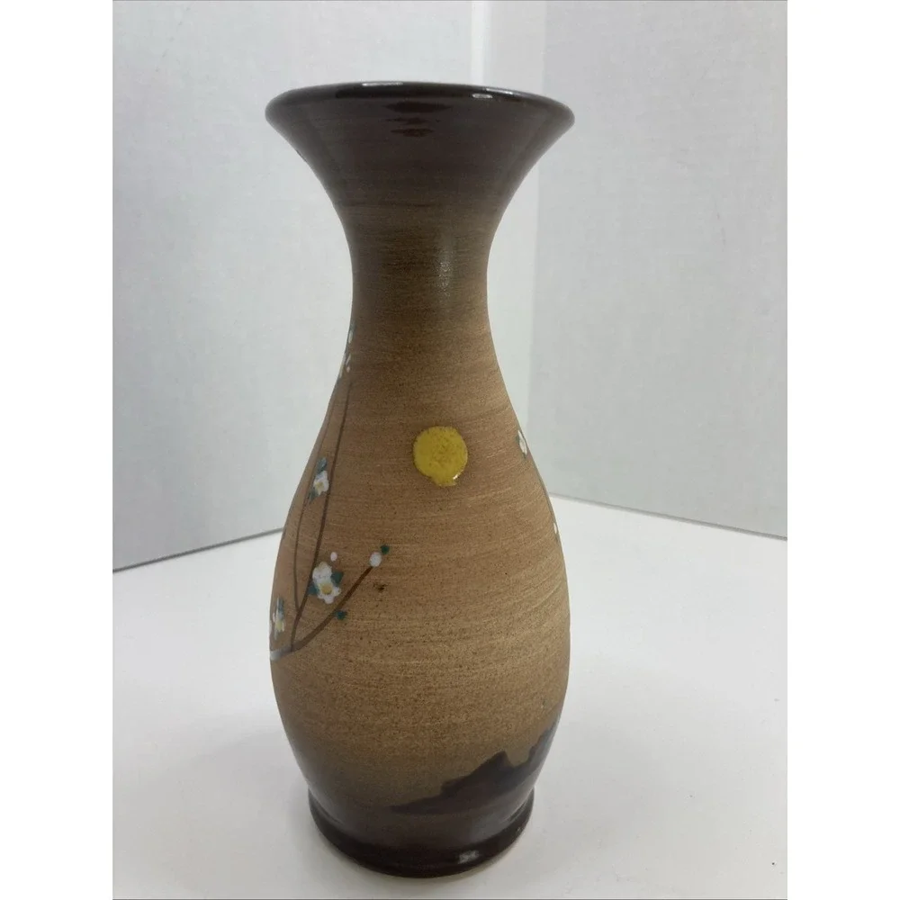 Vintage Hand-painted Flower Buds Pottery Vase‎ Japan 7 inch